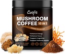 Catfit Houba Káva Powder, 10 Houba Směs doplňky s Lví hříva, Chaga, Cordyceps, L- Theanine pro energii, Focus, Kognitivní a imunitu, 50 Sloužit