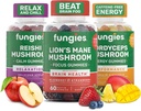 Fungies Mushroom Gummy 3-Pack Bundle, Lion 's Mane, Cordyceps & Reishi Gummies pro dospělé - Houbová gumy podporuje zdraví mozku, Gut zdraví, Energy & Daily Wellness - 180 Služeb