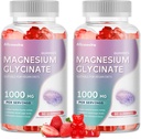 Glycinát hořečnatý Glycinát Gummies 1000mg - Bezcukerný hořčík dodatek draselný s vitaminem D, B6, CoQ10 pro klidnou náladu a podporu spánku - 120 Jahodové gumy