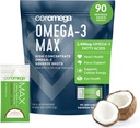 Coromega MAX 2400mg Omega-3 Fish Oil + Vitamin D Squeeze Packets, Wild- Caught, No Fishy Taste - 3X Lepší absorpce než Softgels, Podporuje Brain & Heart Health (90 Služeb, Coconut Bliss)