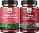 Balení extra sílu pilu Palmetto pro ženy a Chia Seed Oil Extract Kapsle - Silnější rychlejší růst vlasů Vitamíny - Omega 3 6 9 Dodatek a denní fiber kapsle