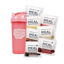 TransformHQ Stravování Náhradní Shake Variety Box s růžovou třepačkou, 7 Single- Serving Shake Packs