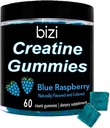 Bizi Creatine Gummys pro muže a ženy - 1g Creatine Monohydrát na Gummy - Melounová lahůdka - Cvičení, Muscle Growth a Recovery - Vegan & gluten zdarma (60 ct) (modrá Raspberry)