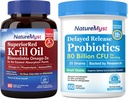Krill Oil 1000mg a Probiotika Bundle, Omega 3 s DHA EPA & Astaxanthin, Plus 80 miliard CFU 25 Strains, Gut, Heart & Imunitation Function, Non- GMO, Made in USA, 60 Softgels + 60 Kapsle