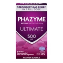 Phazyme Ultimate Strength Anti- Gas 500 mg Simethicone Gas Relief pro dospělé, Rychlé gely Rychlé pocení, Tlak a discomform, 20 Počet