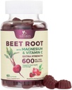 Kořen řepy doplněk gumové - 500mg per Serving with Beetroot Extract Powder Vitamin C & Magnesium - Podporuje Energy Heart Health & Nitric Oxide Production - Red Beets doplňky Gummy - 60 Gumy