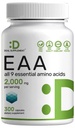 Základní aminokyseliny (EAA) 2000mg Per Serving, 300 Kapsle - Neochucené - 9 v 1, Všechny BCAA (Branched- Chain Aminos) - Lean Muscle Support & Natural Pre Workout Dodatek