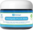 Hexagels Plus Aloe Vera - Advanced Healing Hydrogel Pads for Blister Prevention & Soothing Burn Care - Foot, Heel, Toe, & Ankle Protection, Pack of 50, 1- Inch Patches, by Medagel, Paraben Free Formule