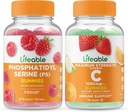 Živý fosfatidylserin (PS) + vitamin C 1050mg, Gummies Bundle - Great Ochutnávání, dodatek k vitamínu, gluten zdarma, GMO zdarma, Žvýkací žlab