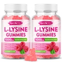 2 Pack L- Lysin 1000mg Gummies, Lysin dodatek pro dospělé a děti, esenciální aminokyselina pro rty a orální zdraví, zvýšení imunity & kolagen & vápník, Sugar- free, Malina Flavor, 120 Počet