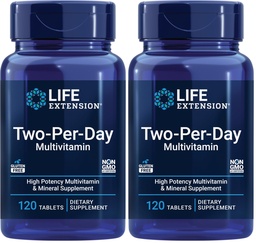 Life Extension Two- Per- Day High Potency Multi- Vitamin & Mineral Supplement - Vitamíny, Minerály, Extrakty rostlin, Quercetin, 5- MTHF Folát & Více - Gluten- Free - Non- GMO - 120 Tablet (Balení po 2)