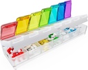 Fullicon Týdenní Pill Organizátor 7 Den Rychlý Vyplňte & Spill Důkaz Určené velké Pill Box s bezplatnými štítky Travel Medicine Organizátor pro medicínu, Vitamin, Rybí olej, dodatek (Rainbow Clear)