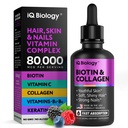 Tekutý biotin pro růst vlasů, kůže a nehty - 80.000 mcg Vlasové vitamíny Kapky - Extra síla Biotin 5000mcg, kolagen, keratin s hyaluronickou kyselinou - Multivitamin dodatek pro ženy a muže - 2 fl oz