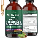 Kapky na podporu štítné žlázy - Selen, zinek, jód, L Tyrosin, Ashwagandha, Turmeric, Schisandra Guggu, Cayenne, Basil - Liquid Supplement Folate Copper-Free, Vegan, Non- GMO - 2 oz