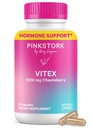 Růžový Stork Organic Vitex - 1000 mg Chaste Tree Berry - Plant- Based Support for Perimenopause & Hormonal Harmony - Pomáhá udržovat regularitu cyklu a zdravou rovnováhu Progesteronu - 60 Vegan Kapsle