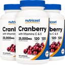 Nutricost Cranberry Extract 25,000mg (120 Servings) 3 Lahvičky s vitamínem C & E