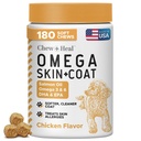 Lososový olej pro psy - 180 Soft Chew Omega ošetření pro kůži a kabát - Rybí olej směs esenciální mastné kyseliny, Omega 3 a 6, Vitamíny, Antioxidanty a minerály - Made in USA