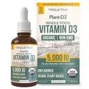 Plant- D3 Organic Vitamin D3 5000 IU - Vegan, Max Strength Sublingual Liquid D3 Drops - 200% Vyšší absorpce - 100% Plant- based Cholekalciferol Form - Nastavitelné dávkování pro všechny věkové kategorie (1oz Liquid)
