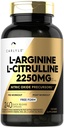 Carlyle L- Arginine L- Citrulline Supplementary 124; 2250mg Supplementary 124; 240 Práškové kapsle 124; Prekurzory oxidu dusnatého 124; Volné formuláře 124; Non- GMO & Gluten zdarma