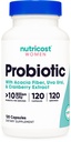 Nutricost Probiotic pro ženy 10 miliard CFU, 120 Kapsle - Komplex s Acacia Fiber, Uva Ursi & Cranberry Extract, Non- GMO & gluten zdarma