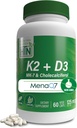 Zdraví Thru Nutrition K2 + D3 Complex CLAS124; K2 100mcg jako MenaQ7 Menaquinone 7 MK7 & D3 1,000iu CLAS124; 3. strana testována CLAS124; Non- GMO (balení 60)