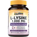 Vitalibre L- Lysin 1000 mg, High potency L- Lysin HCl, Bezplatná forma esenciální aminokyseliny, protein a kolagenová syntéza, imunitní podpora, maximální absorpce, Vegan, 120 tablet