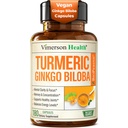 Ginkgo Biloba dodatek s kurkumin a černý pepř pro vysokou absorpci - Ginko Biloba Kapsle s kurkumou pro zaměření, Podpora paměti, Joint & Brain Health - NonGMO - 180 Vegan Kapsle