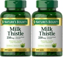 Příroda je Bounty Mléko Thistle Kapsle, Tradičně používané pro zdraví jater, Bylinný dodatek, 250 mg na servírování, 200 Počet (Balení po 2)