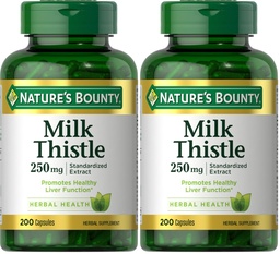 Příroda je Bounty Mléko Thistle Kapsle, Tradičně používané pro zdraví jater, Bylinný dodatek, 250 mg na servírování, 200 Počet (Balení po 2)