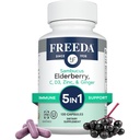 FREEDA Sambucus Elderberry s vitaminem C, zinkem, vitaminem D3 & Ginger - 5 in 1 Herbal Antioxidant Imunity Supplemente for Women & Men - gluten zdarma Dospělé Elderberry Kapsle, USA Made (120 Počet)