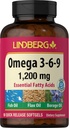 Lindberg Omega 3 6 9 Doplňky 124; 1200mg Oil 124; 90 Softgels Omega 124; Esenciální mastné kyseliny Omega 124; s rybami, Flax, a Brutnákový olej 124; Non- GMO, gluten zdarma