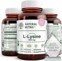Natural Nutra L Lysin HCl, Promotes Bone Health and Growth, Support Skin Health, Zlepšit absorpci vitaminu C, Pomáhá stavět kolagen, Zlepšit absorpci vápníku, Non- GMO, Vegan, 500 mg, 50 Kapsle.