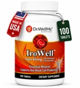 Irowell Iron Tablety 65mg - 100 Tablety pro plné 100denní zásobování železnou fumarátem pro energii, svalovou sílu a imunitu - Železný doplněk pro muže a ženy