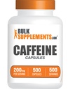 BulkSupplements.com Kofein 200mg Kapsle - Doplněk pro Energy Boost, Kofeinové pilulky 200mg - Gluten zdarma, 1 Kapsle per Serving, 500 Počet (Balení po 1)