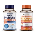 Zdravé wellness organické probiotika 100 miliard CFU, Dr. Complicated pro ženy a muže + Liposomální vitamín C Kapsle (200 pilulek 1500mg Buffered) Vysoká absorpce VIT C Bundle