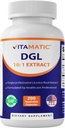 Vitamatic DGL Licence 3800 mg Ekvivalentní per Serving (od 10: 1 Extract 380 mg) - 10X Silnější - Podporuje zdravé stravitelné a dýchací funkce - 200 Kapsle