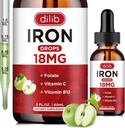 Liquid železo Dodatek pro ženy a muže Železné Kapky Železné doplňky pro anémie s folátem, Vitamin C, B12 pro červené krvinky Support- Green Apple Flavor, 2 Fl Oz
