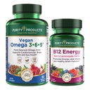 Produkty čistoty Bundle - Vegan Omega 3-6-9 + B-12 Energy Melt Omega 3-6-9 ("5 in 1" Plant- based Omega 3 6 9 Essential Fatty Acid Complex) - B12 Berry Melt (Methylkobalamin B12 + B6 + D3 + Více)