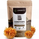 Longevity Botanicals Organic Cordyceps Houba Extract Powder 100g CZ124; Koncentrované 10: 1 poměr 124; 100% plodící tělesa 124; Cordyceps Militaris přírodní doplněk pro energii, Stamina & Respirační podpora