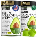 Biotin a kolagen Peptid gumy pro růst vlasů, kůže a nehty 120 Pcs (2 balení) - 82000 Mcg - Biotin Chewables s Keratin Max síla - Krása gumy pro ženy a muže - Cukr zdarma, Non- GMO