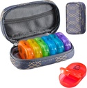 Serfeymi Weekly Travel Pill Organizér 2 Times A Day PM Upgraded Rainbow Pill Box 7 Day with Portable Zipper PU Leather Pill Case, Medicine Organizer for Pills, Vitamíny, Rybí oleje - Lines 01