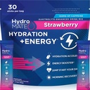 HydroMATE Electrolytes Powder Drink Mix Packets Hydratační urychlovač Nízký cukr Rapid Party Relief Recovery Vitamin C Plus kofeinové jahody 30 Počet