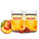 BeLive Organic Omega 3 Gummies - Omega 3 6 9 7 DHA & EPA z Flaxseed Oil & Sea Buckthorn Fruit Oil, Vegan, pro děti a dospělé, Full Body, Brain & Eye Support, Sugar Free - Peach Fruit 124; 2- Pack