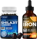 Ultimate Health Bundle: Liquid Iron Supplement & Pure Himalayan Organic Shilajit Gummies for Women & Men - Non- GMO, Vegan, Natural Energy and Immunal Support - 60 Gummies & 30 Servings