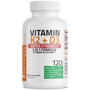 Bronson Vitamin K2 (MK7) s D3 Extra Strength Supplement Kostní a srdeční zdraví Non- GMO Formule 10.000 IU Vitamin D3 & 120 mcg Vitamin K2 MK-7 Snadné spolknutí Vitamin D & K, 120 Kapsle