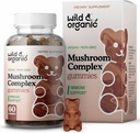 Divoké a organické houbové žvýkačky - Lví hříva, Cordyceps, krůtí ocas, Reishi, Chaga, Maitake - 10-in-1 Complex - Houbový doplněk žvýkačky pro imunitní a mozkovou podporu - 60 Počet