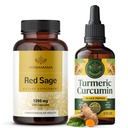 HERBAMAMA Red Sage and Turmeric Kit - Bundle of 1200 mg Red Sage Dan Shen Capsules & Turmeric Curcumin Drops 2 fl oz - Vegan, Non- GMO, Sugar & Alcohol- Free - 2 Pack