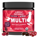 Llama Naturals Děti Multivitamin Gummies, Vegan, Organic with Vitamin D, C & K, Toddler Real Fruit Gummy Vitamíny, Žvýkací dodatek, Celé jídlo Multivitamin, No Added Sugar Cane, Cherry, 90 Ct