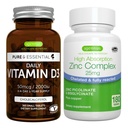 Denní vitamin D3 + Zinkový komplex Vegetariánské Bundle, 365 2000iu Vitamin D3 tablety + 25mg Chelated Zinc Picolinát & Bisglycinát s mědí, od Igennus