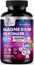 Glycinát hořečnatý 500 mg - Chelatovaný pro ultra absorpci - podporuje kosti, svaly, nervy a srdce zdraví, podpora spánku přírody, nejlepší doplněk hořčíku pilulky pro podporu celého těla - 60 tablet
